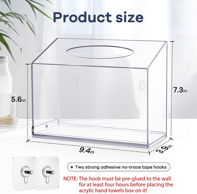 TAINESS Acrylic Hand Towel Box Cover Compatible with Kleenex Disposable Hand Towels Wall-Mounted Paper Towel Dispenser Suitable for Tabletop, Bathroom, Car, and Office Use (Clear) - Image 2